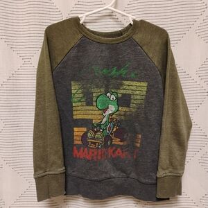 Mario Kart Graphic Sweatshirt Yoshi Green and Gray Jumping Beans Softest Fleece
